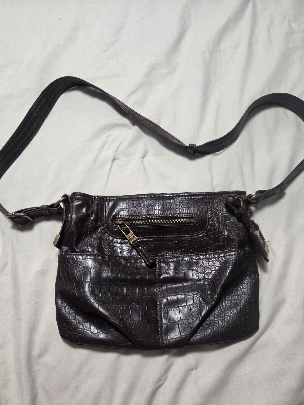 Tyler Rodan Dark Brown Croc-Embossed Crossbody Bag